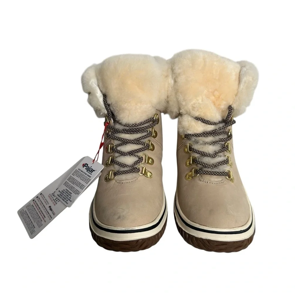 Pajar Galat Ankle Sheepskin Snow Waterproof Leather Boot Sand Women’s Size 6-6.5